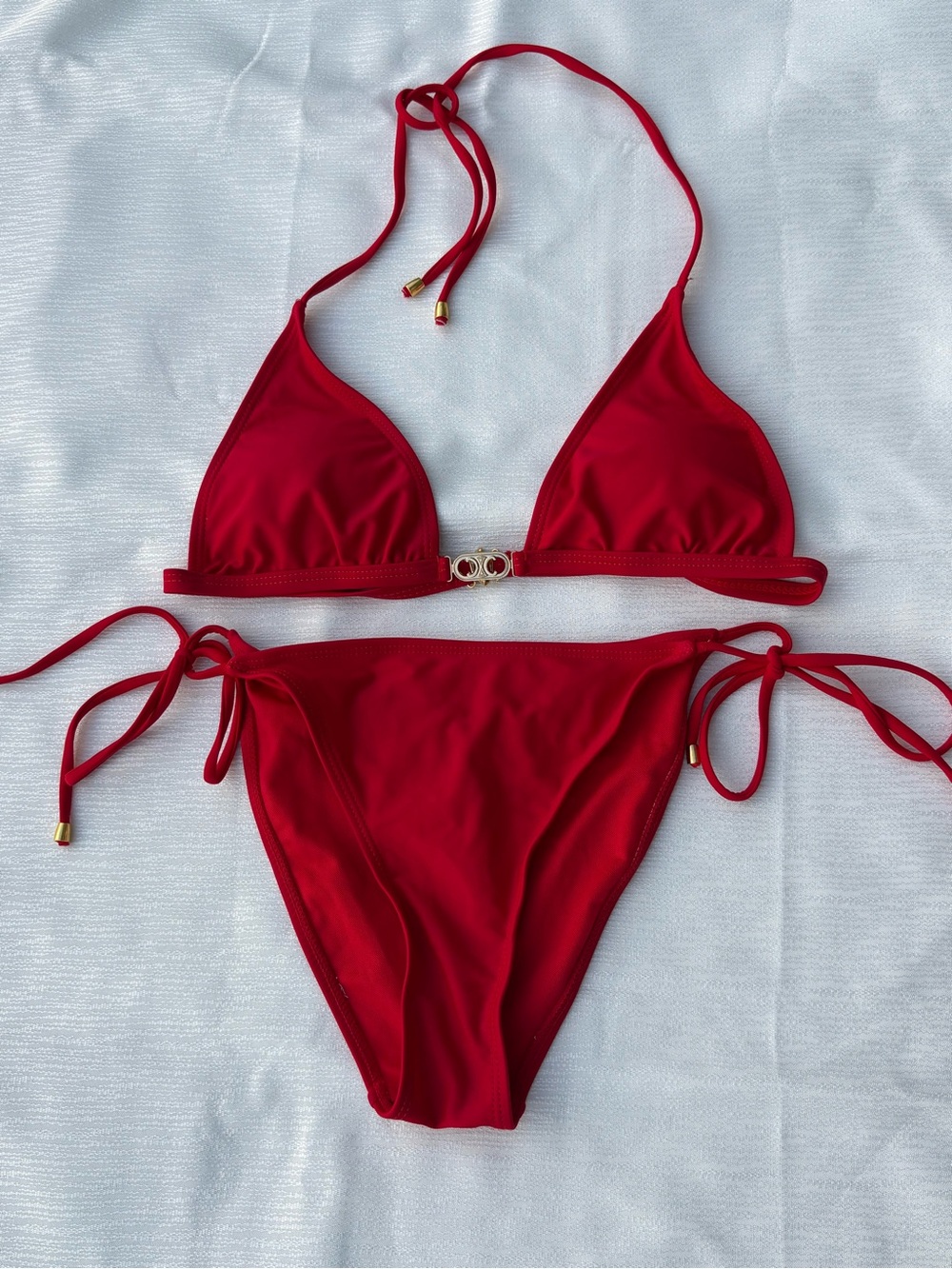 Women’s Red Triangle Tie-Side Bikini Set